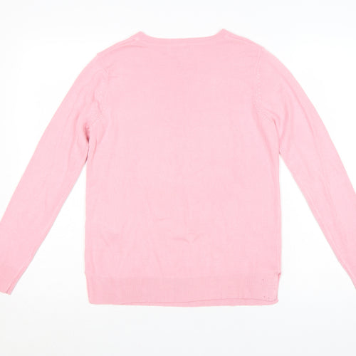 Marks & Spencer Women Pink Size 8 Crew Neck Acrylic Knit Pullover Jumper