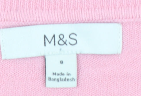 Marks & Spencer Women Pink Size 8 Crew Neck Acrylic Knit Pullover Jumper