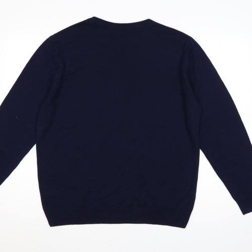 Tu Man Men's Blue L Rainbow Stripe Crew Neck Acrylic Jumper