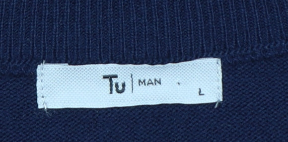 Tu Man Men's Blue L Rainbow Stripe Crew Neck Acrylic Jumper