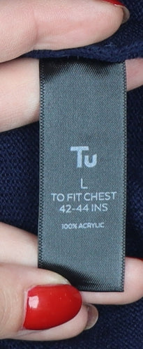 Tu Man Men's Blue L Rainbow Stripe Crew Neck Acrylic Jumper