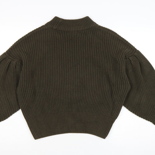 H&M Women Brown M Rib Knit High Neck Balloon Sleeve Jumper