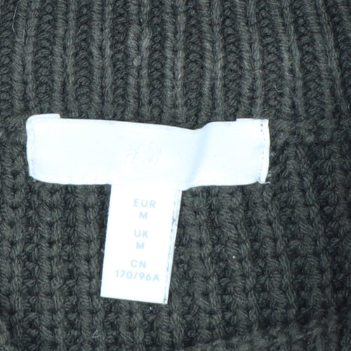 H&M Women Brown M Rib Knit High Neck Balloon Sleeve Jumper