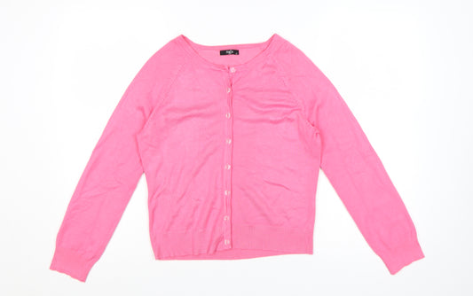 M&Co Women Pink Size 12 Petite Button Front Round Neck Cardigan