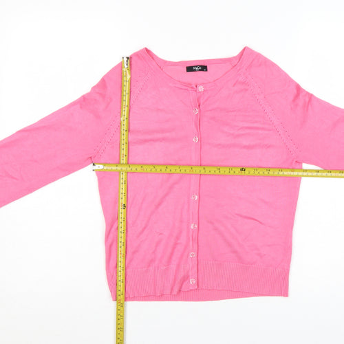 M&Co Women Pink Size 12 Petite Button Front Round Neck Cardigan