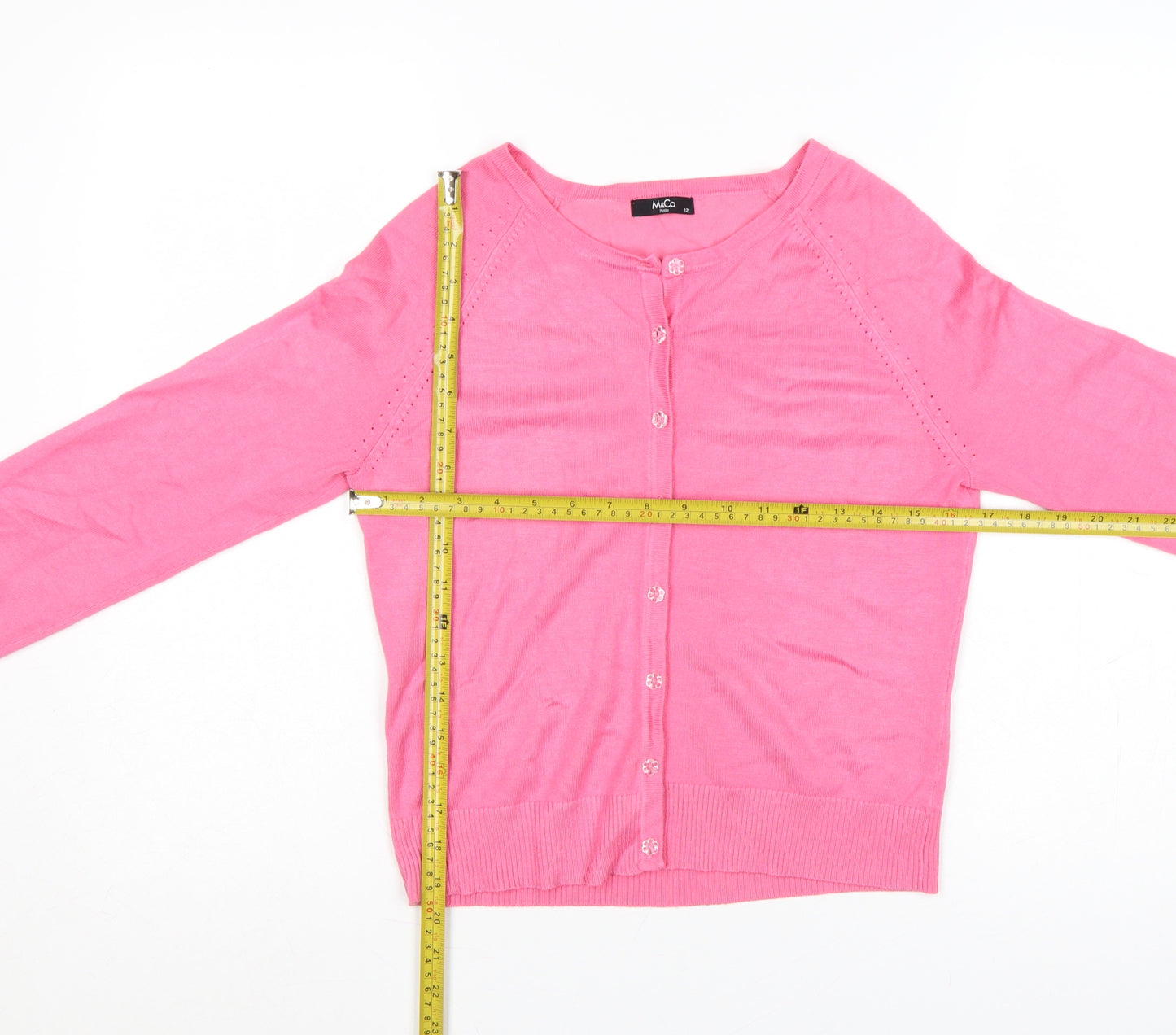M&Co Women Pink Size 12 Petite Button Front Round Neck Cardigan