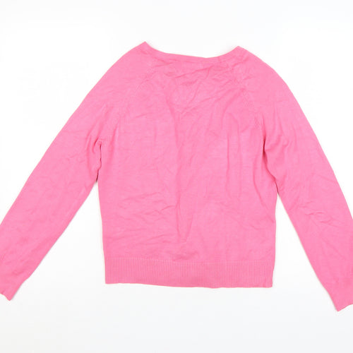 M&Co Women Pink Size 12 Petite Button Front Round Neck Cardigan