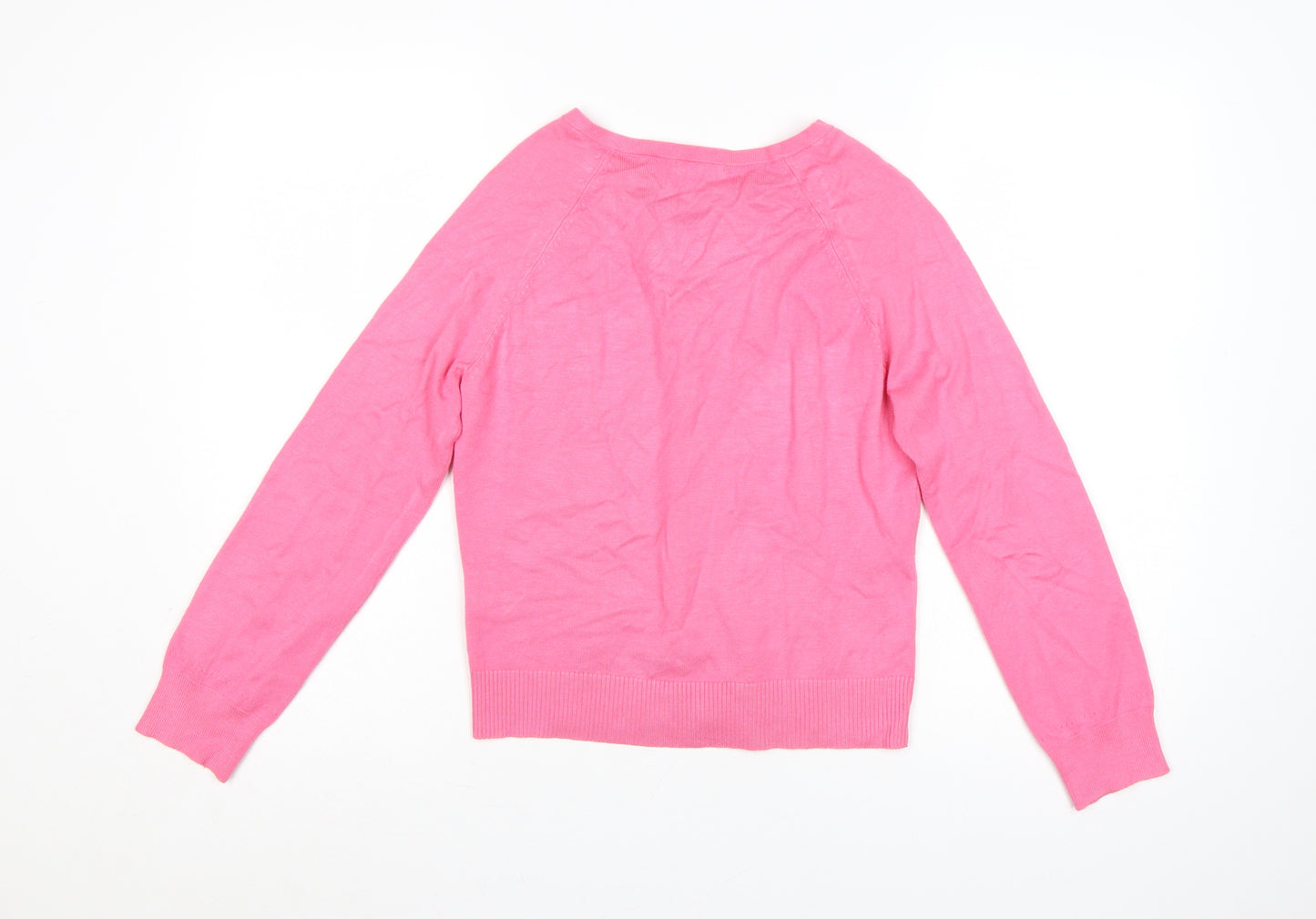M&Co Women Pink Size 12 Petite Button Front Round Neck Cardigan