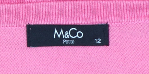 M&Co Women Pink Size 12 Petite Button Front Round Neck Cardigan
