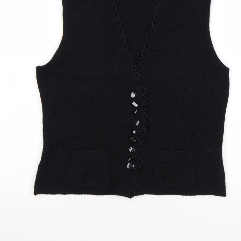 Basler Women Black UK 10 Button V-Neck Knit Vest Pockets