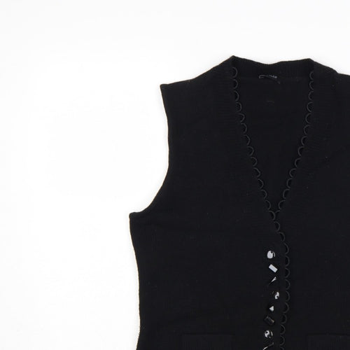 Basler Women Black UK 10 Button V-Neck Knit Vest Pockets