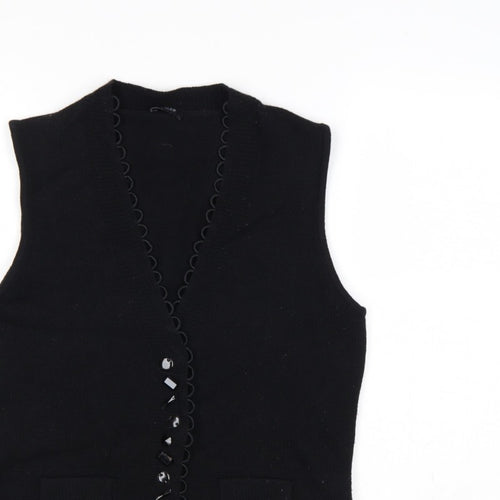 Basler Women Black UK 10 Button V-Neck Knit Vest Pockets