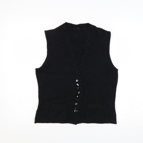 Basler Women Black UK 10 Button V-Neck Knit Vest Pockets
