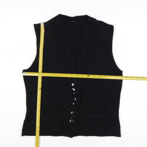 Basler Women Black UK 10 Button V-Neck Knit Vest Pockets
