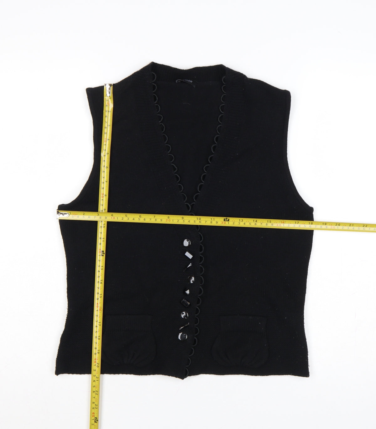 Basler Women Black UK 10 Button V-Neck Knit Vest Pockets