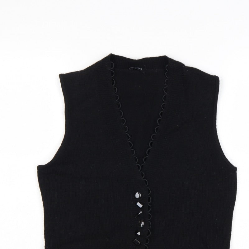 Basler Women Black UK 10 Button V-Neck Knit Vest Pockets