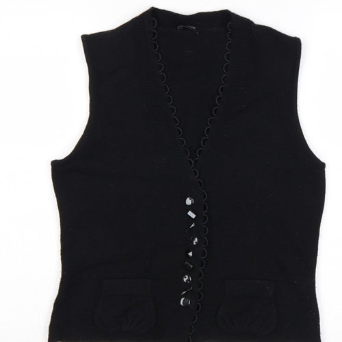 Basler Women Black UK 10 Button V-Neck Knit Vest Pockets