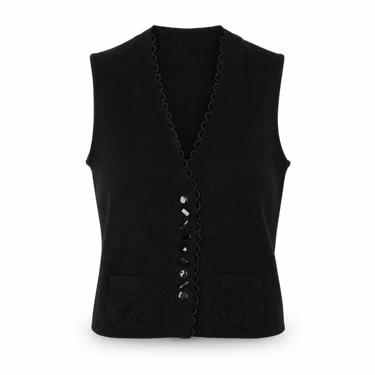 Basler Women Black UK 10 Button V-Neck Knit Vest Pockets