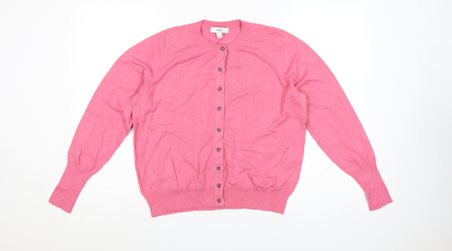 Marks and Spencer Women Pink Size 16 Button Knit Cardigan