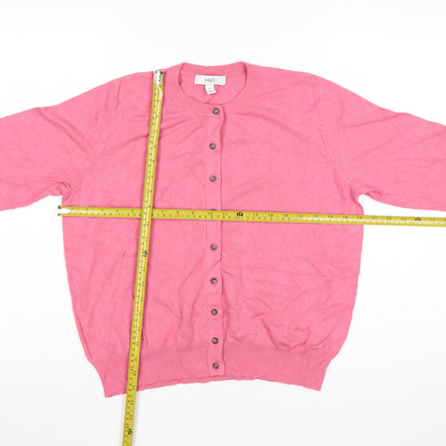 Marks and Spencer Women Pink Size 16 Button Knit Cardigan