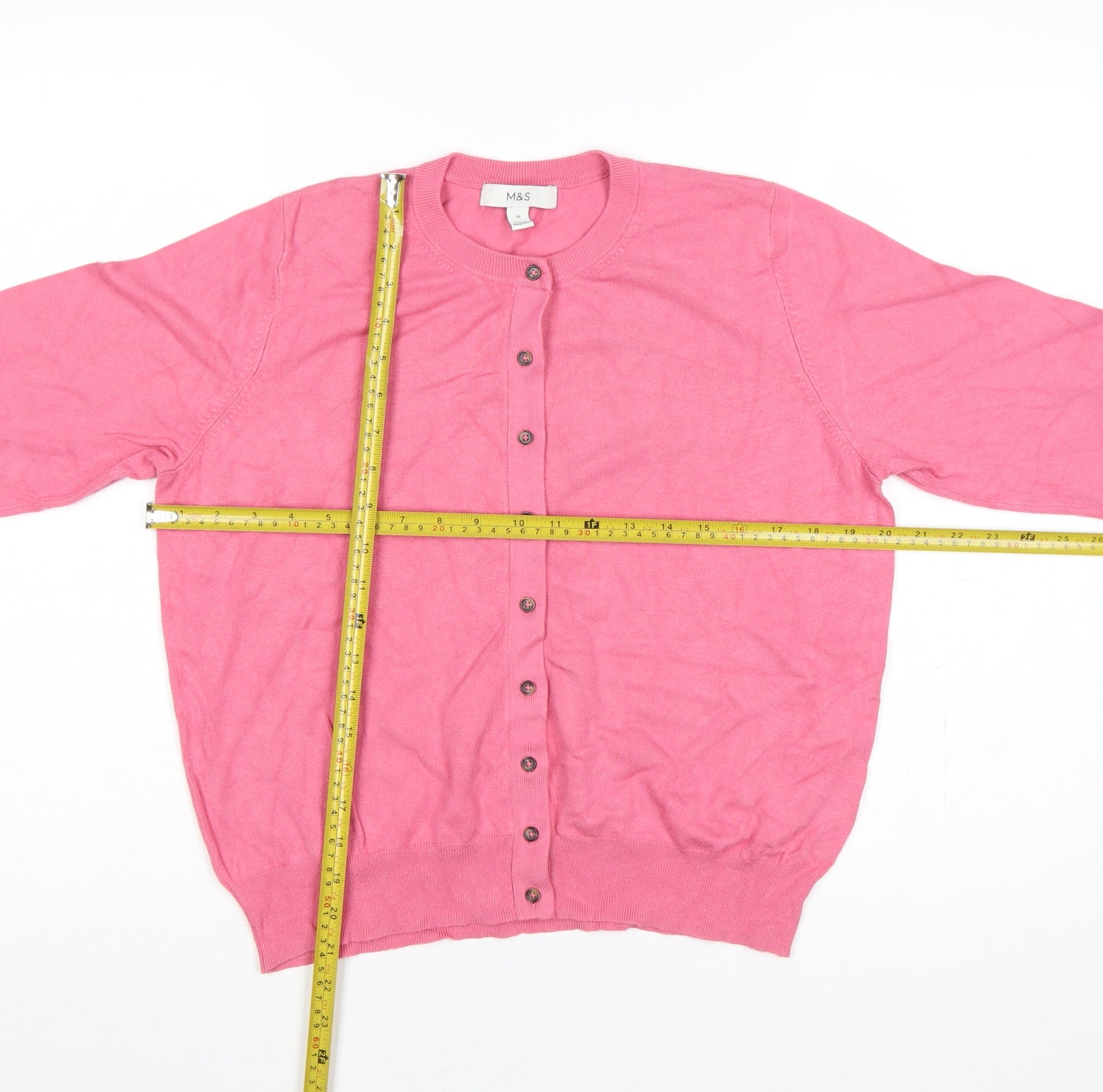 Marks and Spencer Women Pink Size 16 Button Knit Cardigan