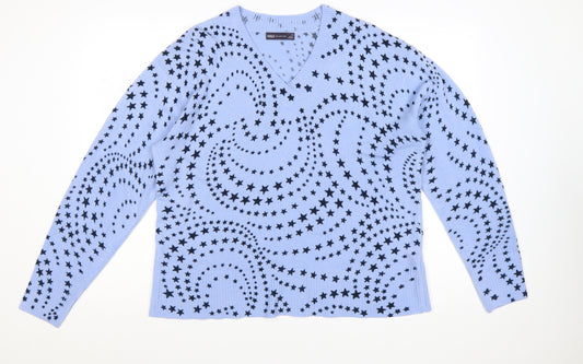 Marks and Spencer Women Blue Star V-Neck Knit Pullover Jumper Size 18
