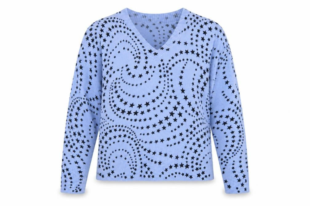 Front view of Marks & Spencer Women Blue Star V-Neck Knit jumper, size 18