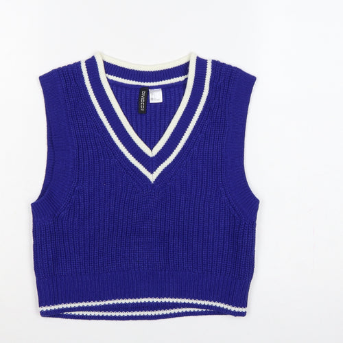 Divided H&M Women’s Blue S V-Neck Chunky Knit Striped Sweater Vest