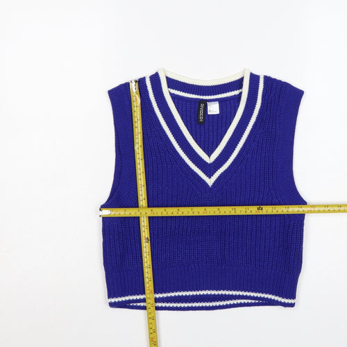 Divided H&M Women’s Blue S V-Neck Chunky Knit Striped Sweater Vest