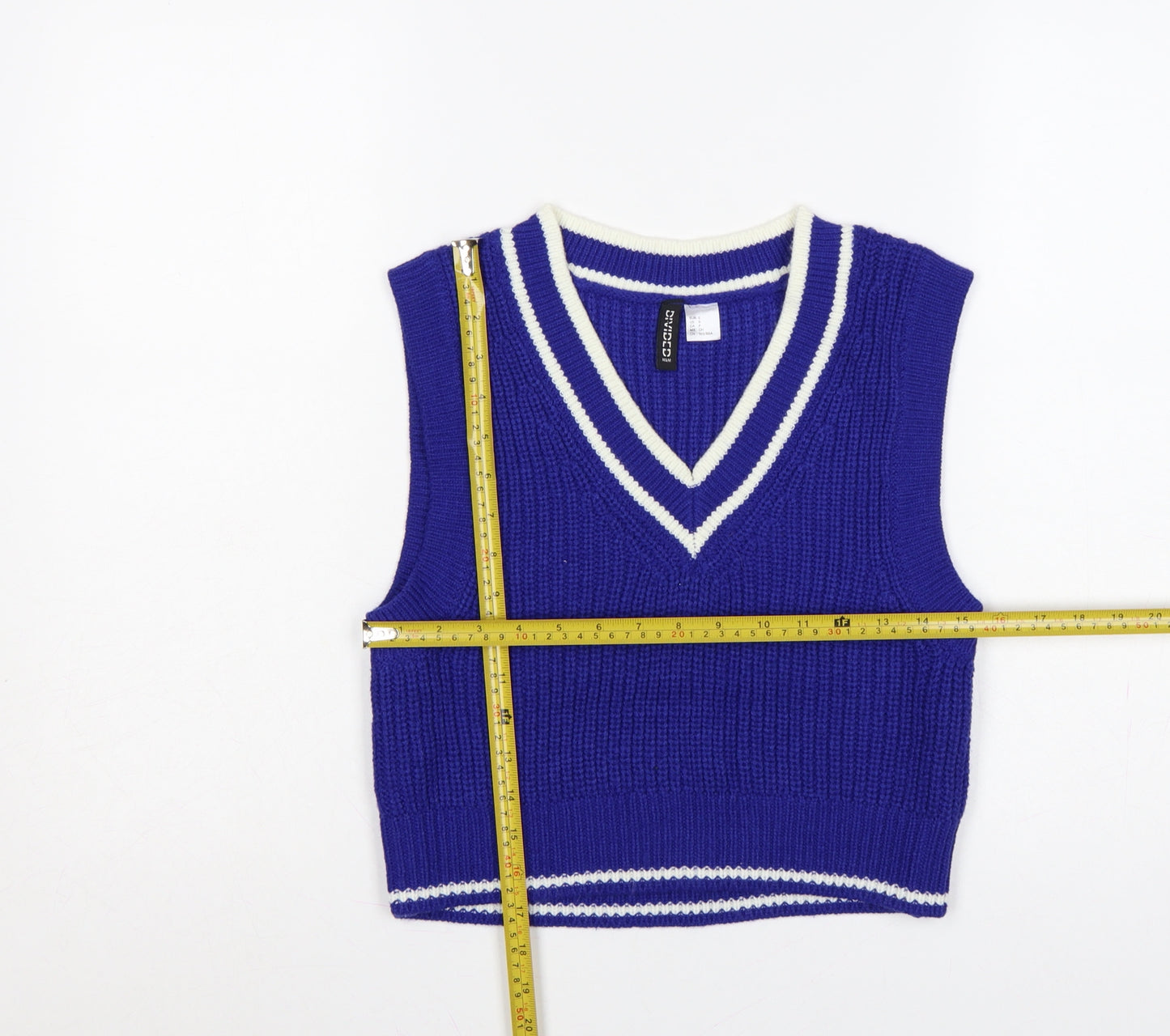 Divided H&M Women’s Blue S V-Neck Chunky Knit Striped Sweater Vest