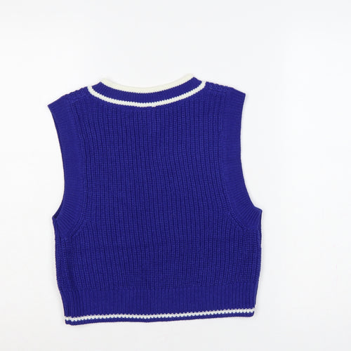 Divided H&M Women’s Blue S V-Neck Chunky Knit Striped Sweater Vest