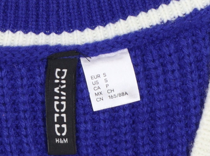Divided H&M Women’s Blue S V-Neck Chunky Knit Striped Sweater Vest