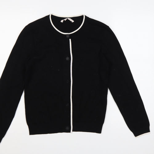 Tu Women’s Black S Fine Knit Contrast Trim Button Cardigan