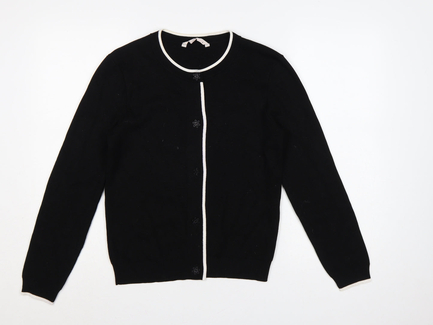 Tu Women’s Black S Fine Knit Contrast Trim Button Cardigan