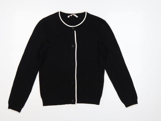 Tu Women’s Black S Fine Knit Contrast Trim Button Cardigan