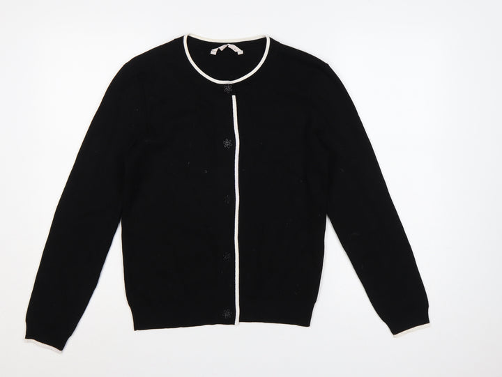 Tu Women’s Black S Fine Knit Contrast Trim Button Cardigan