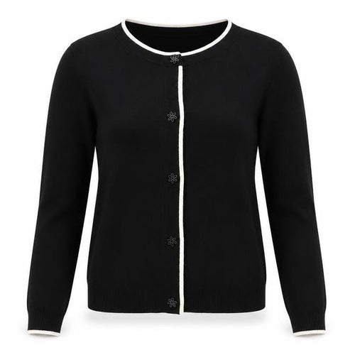 Tu Women’s Black S Fine Knit Contrast Trim Button Cardigan
