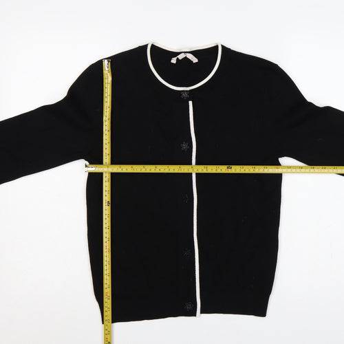 Tu Women’s Black S Fine Knit Contrast Trim Button Cardigan