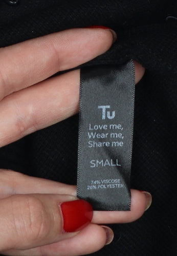 Tu Women’s Black S Fine Knit Contrast Trim Button Cardigan