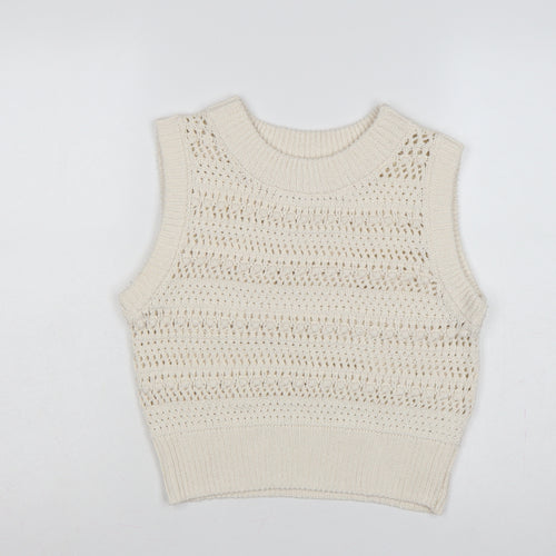 Rita Ora Primark Women Ivory UK 12 Open Knit Sleeveless Vest Jumper