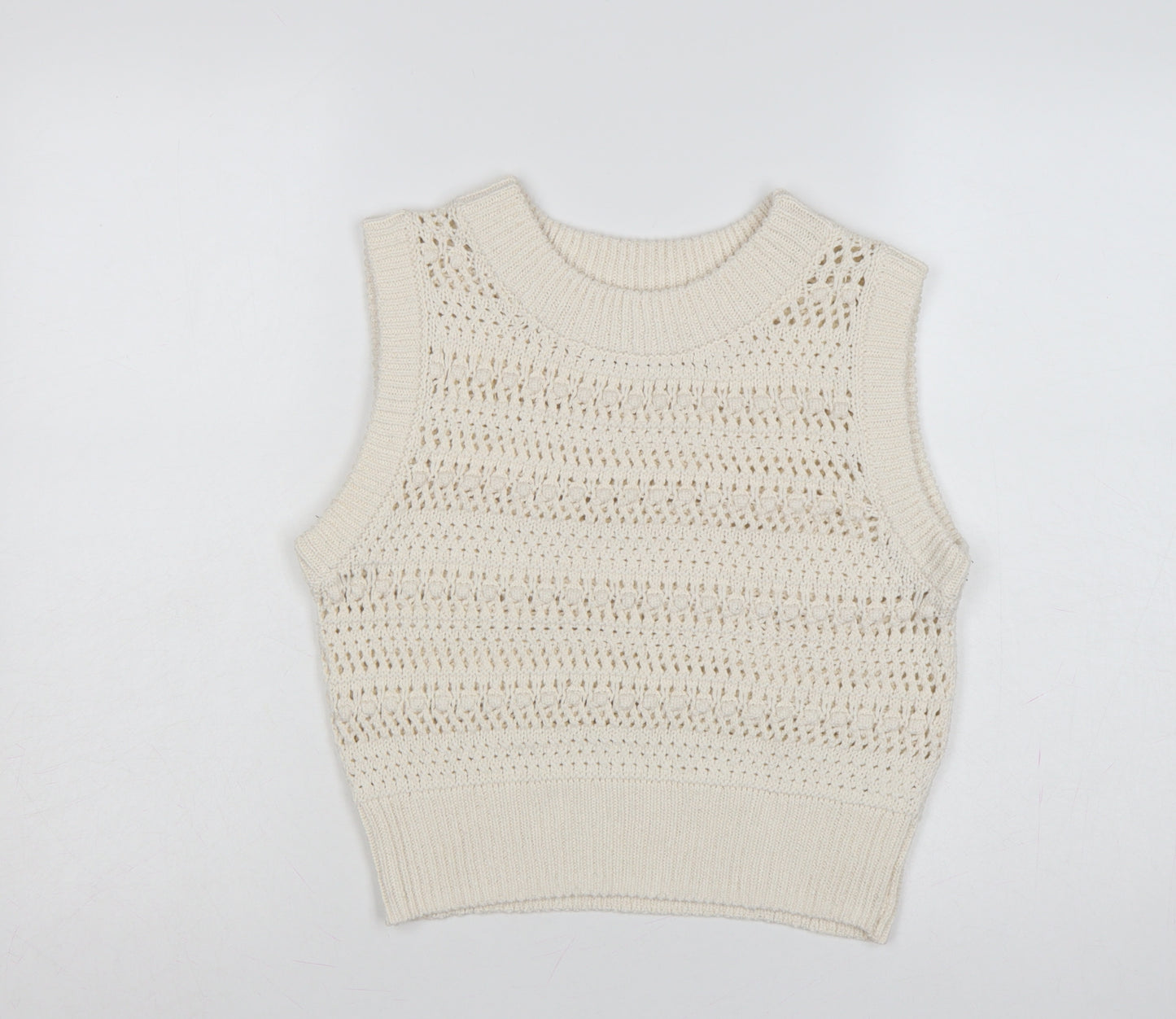 Rita Ora Primark Women Ivory UK 12 Open Knit Sleeveless Vest Jumper