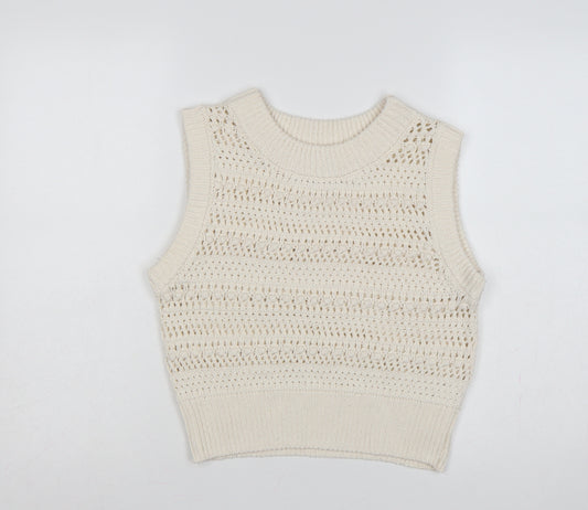 Rita Ora Primark Women Ivory UK 12 Open Knit Sleeveless Vest Jumper