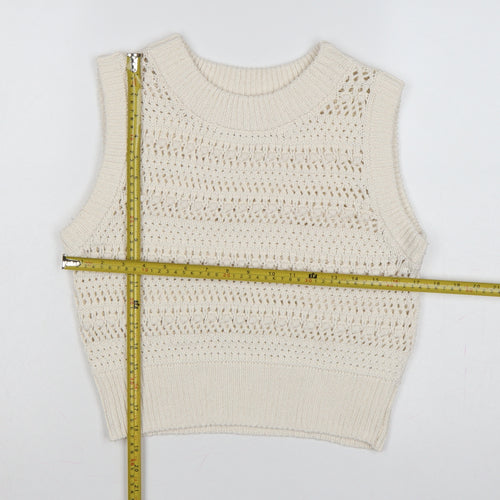 Rita Ora Primark Women Ivory UK 12 Open Knit Sleeveless Vest Jumper