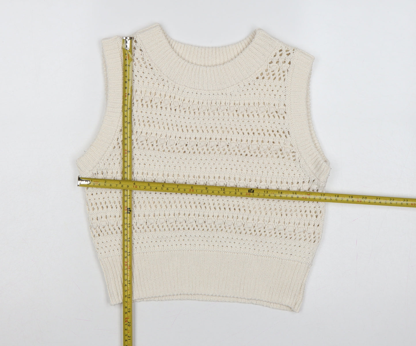 Rita Ora Primark Women Ivory UK 12 Open Knit Sleeveless Vest Jumper