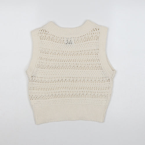 Rita Ora Primark Women Ivory UK 12 Open Knit Sleeveless Vest Jumper