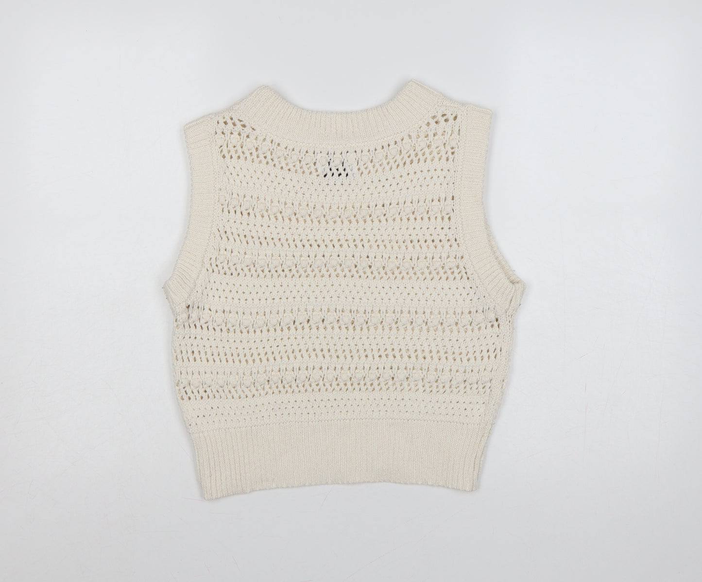 Rita Ora Primark Women Ivory UK 12 Open Knit Sleeveless Vest Jumper