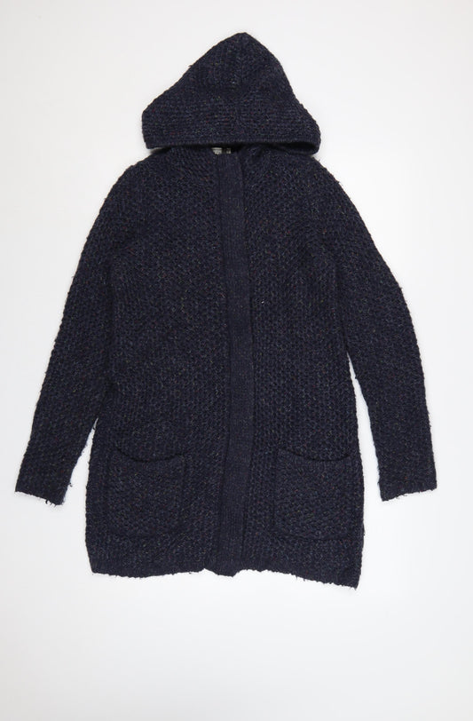Fat Face Women’s Blue UK 8 Hooded Chunky Knit Zip Cardigan