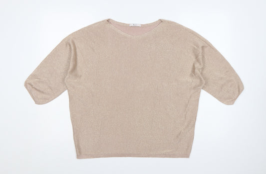 TU Women’s Beige Glitter Knit Batwing Jumper UK 14 3/4 Sleeve