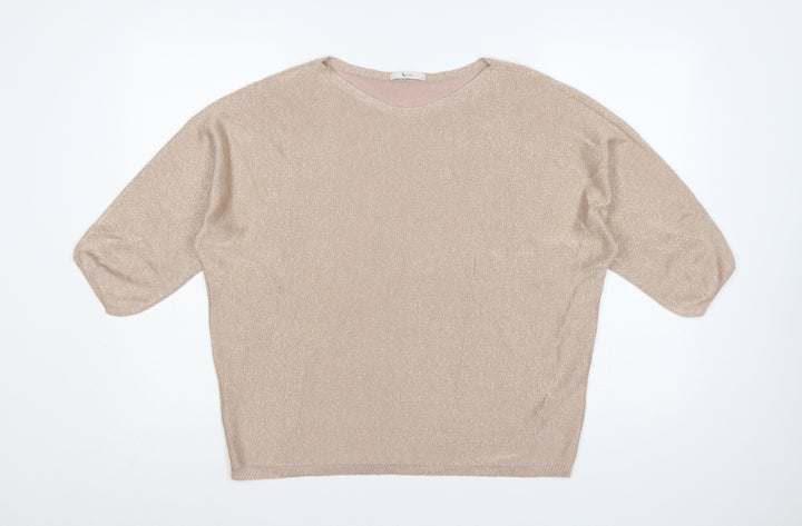 TU Women’s Beige Glitter Knit Batwing Jumper UK 14 3/4 Sleeve