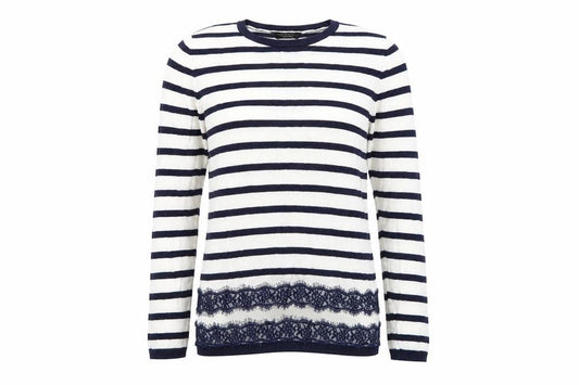 Dorothy Perkins Women’s Blue White Striped Lace Hem Jumper UK 14